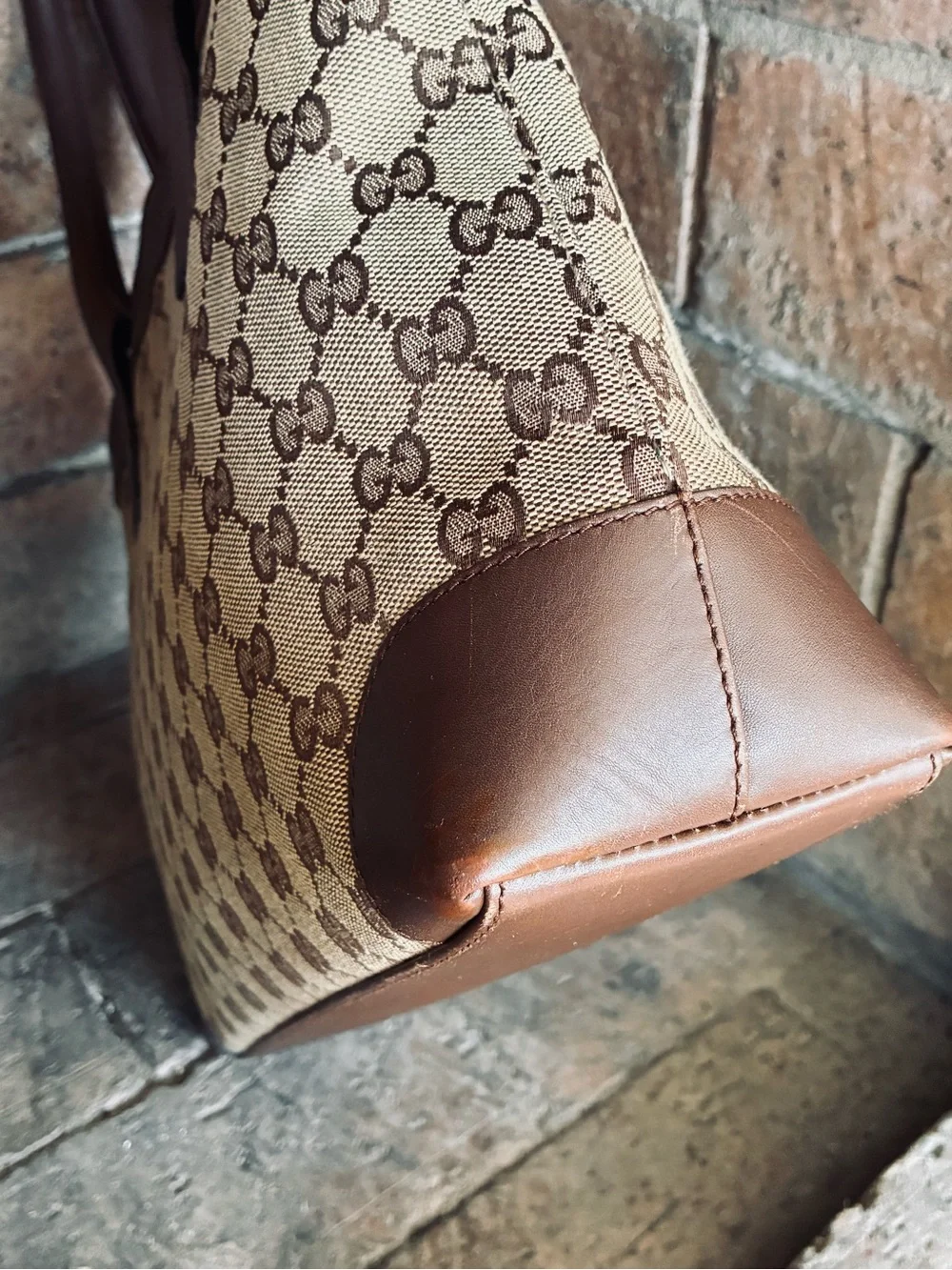 🤎 Gucci GG Logo Canvas Leather Tote Bag Brown Beige